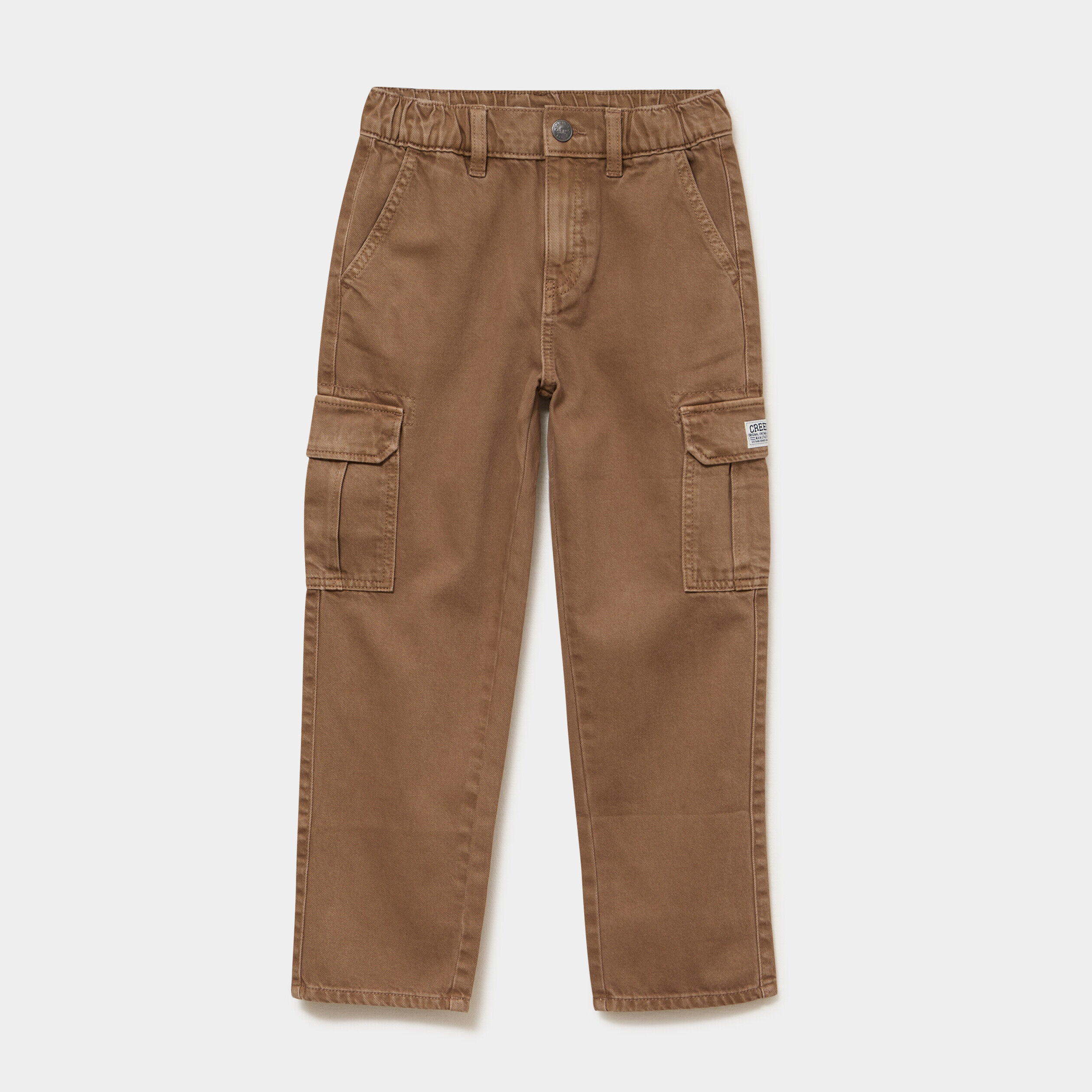 Pantalon cargo taille élastiquée coton marron foncé garçon CREEKS