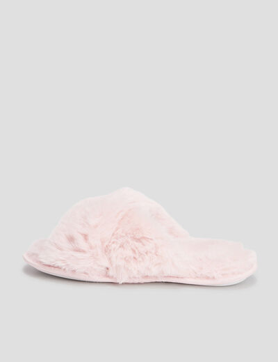Chaussons mules fausse fourrure rose femme