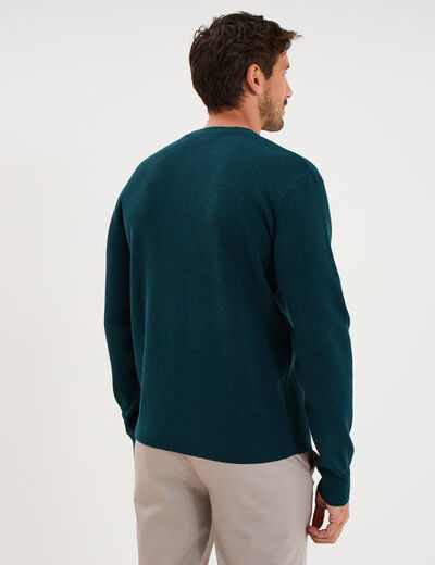 Pull en maille textur&eacute;e col rond bleu canard homme
