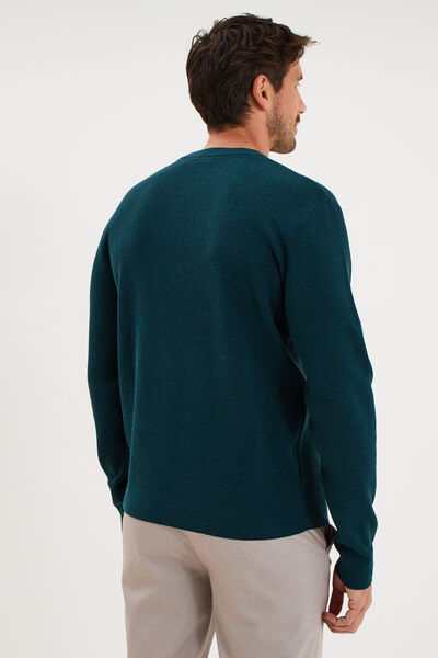 Pull en maille textur&eacute;e col rond bleu canard homme