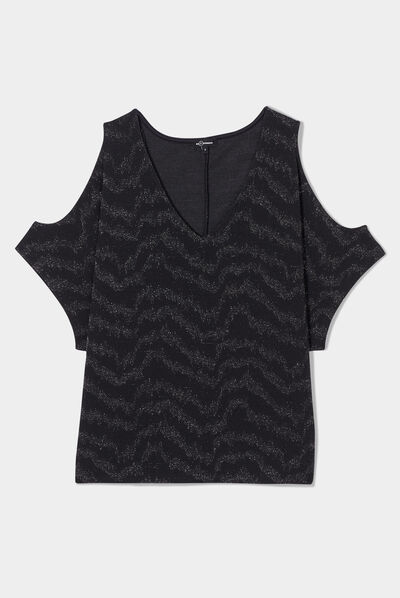 T-shirt ouvertures épaules Mosquitos noir femme