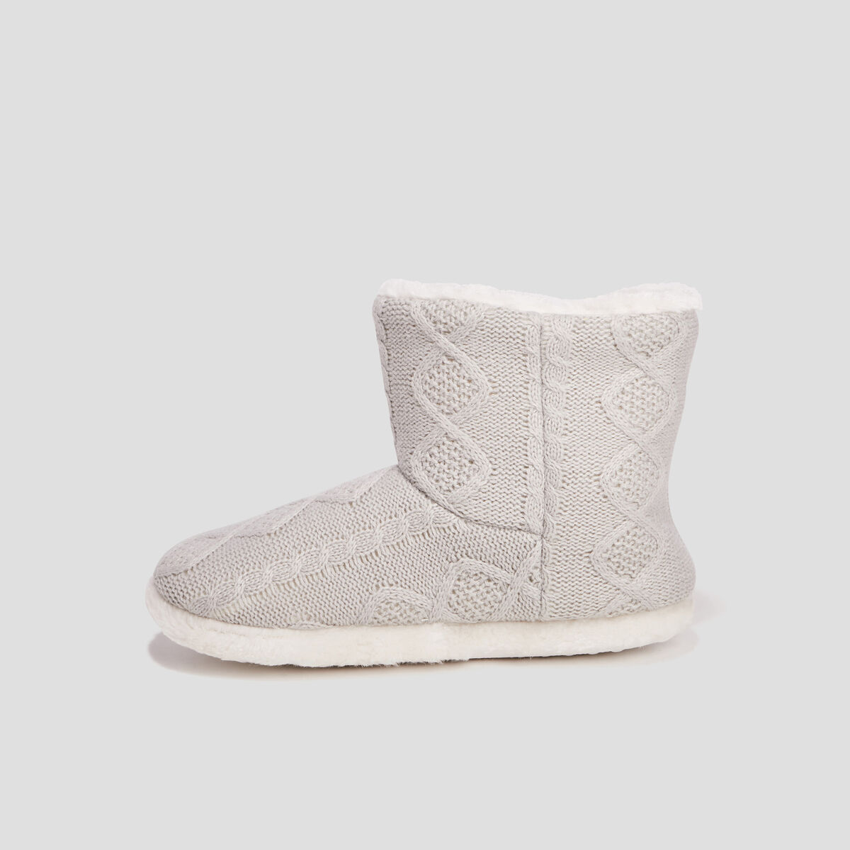 Chaussons bottines avec pompons gris femme