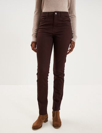 Pantalon slim stretch marron fonc&eacute; femme