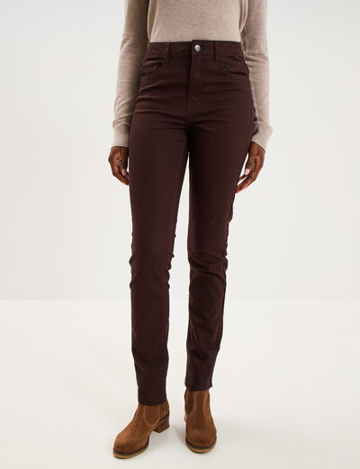 Pantalon slim stretch marron fonc&eacute; femme