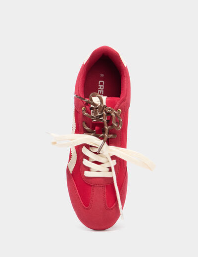 Baskets &agrave; lacets doubles semelle fine rouge femme