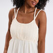 Robe longue buste macram&eacute; gaze de coton creme femme