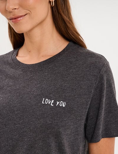 T-shirt col rond manches courtes coton gris fonc&eacute; femme