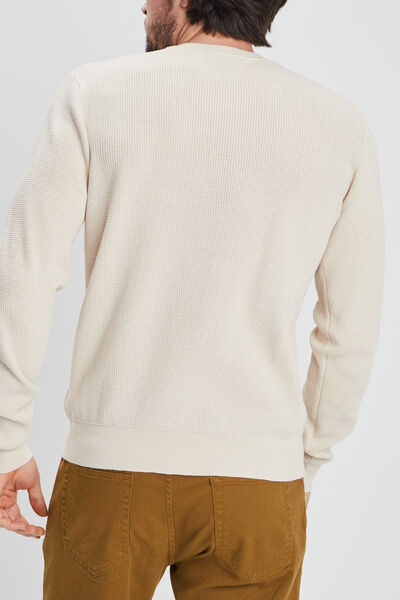 Pull en maille textur&eacute;e col rond creme homme