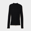 Pull ajusté côtelé col montant noir femme
