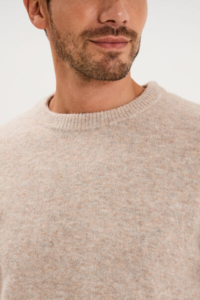 Pull col rond manches longues taupe homme