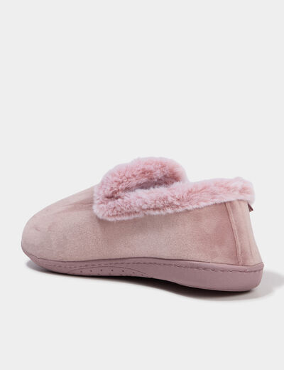 Chaussons fausse fourrure anti-d&eacute;rapants rose pastel femme