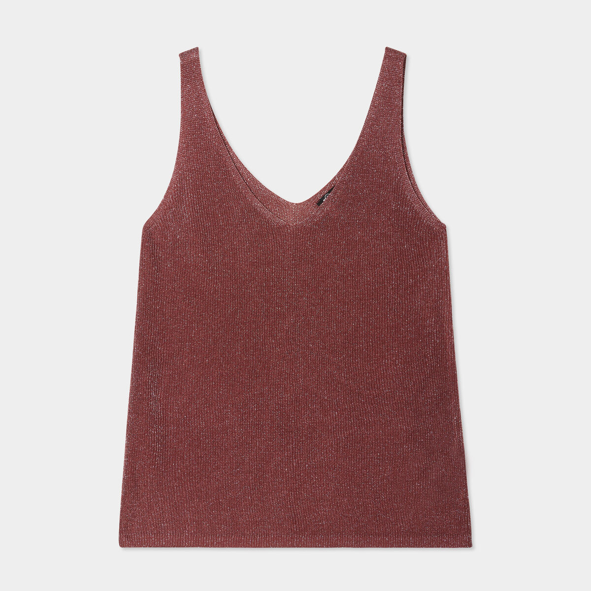 Débardeur maille col en V marron cognac femme
