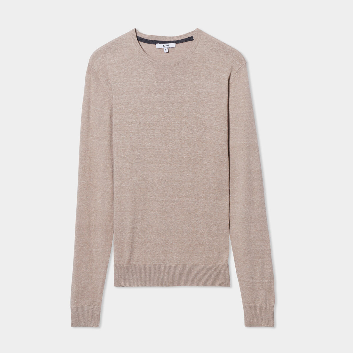 Pull droit col rond coton m&eacute;lang&eacute; beige homme