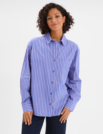Chemise oversize 1 poche coton bleu electrique femme