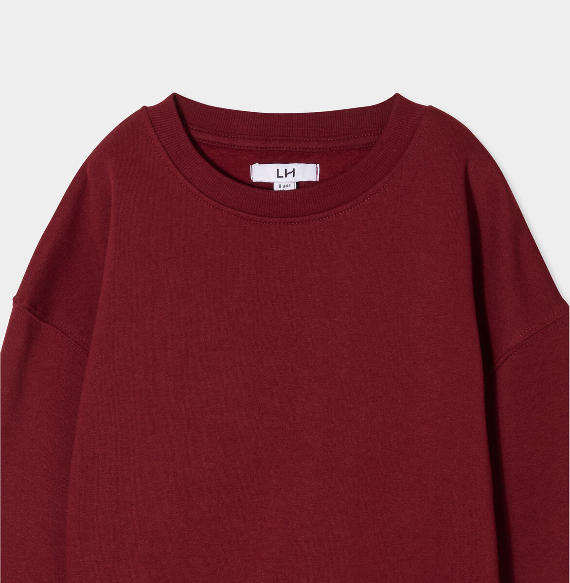 Sweat oversize manches longues col rond bordeaux gar&ccedil;on