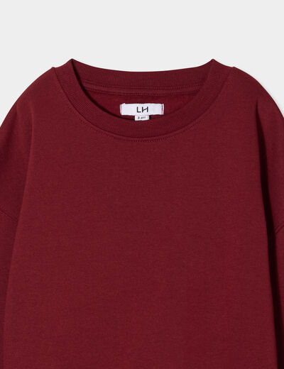 Sweat oversize manches longues col rond bordeaux garçon