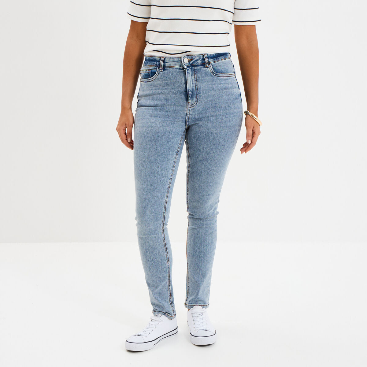 Jeans skinny taille haute denim double stone femme