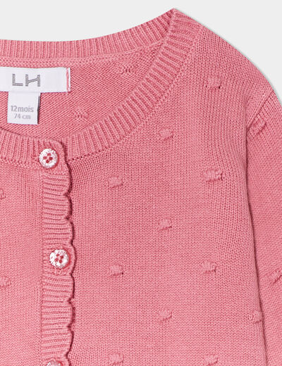 Gilet boutonné bord festonné coton vieux rose bébé fille