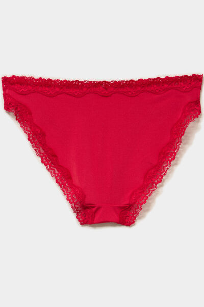 Lot 3 culottes &agrave; dentelle doubl&eacute;es coton rouge femme