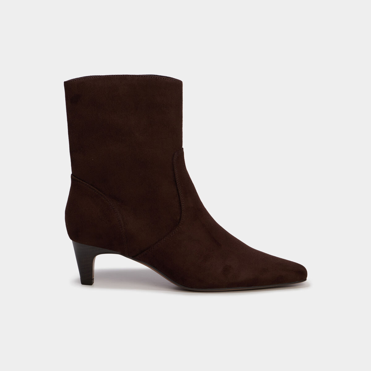 Bottines kitten heel &agrave; zip su&eacute;dine marron fonc&eacute; femme