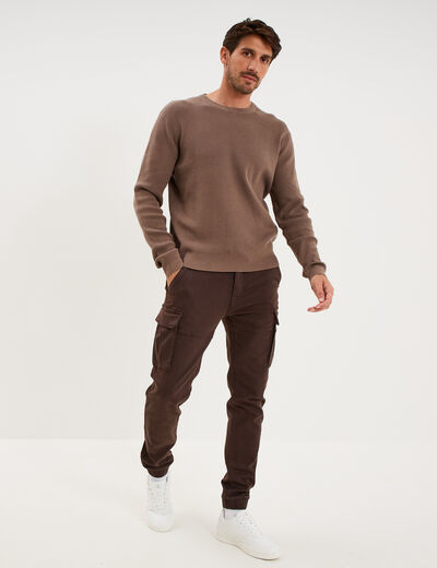 Pantalon cargo slim stretch marron fonc&eacute; homme