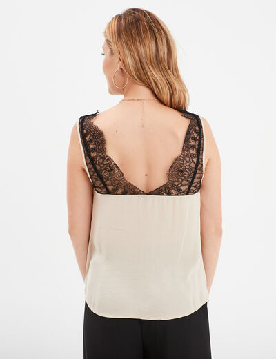 Caraco col V avec dentelle beige femme