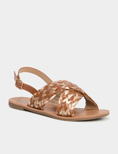 Sandales brides tressées croisées multicolore femme
