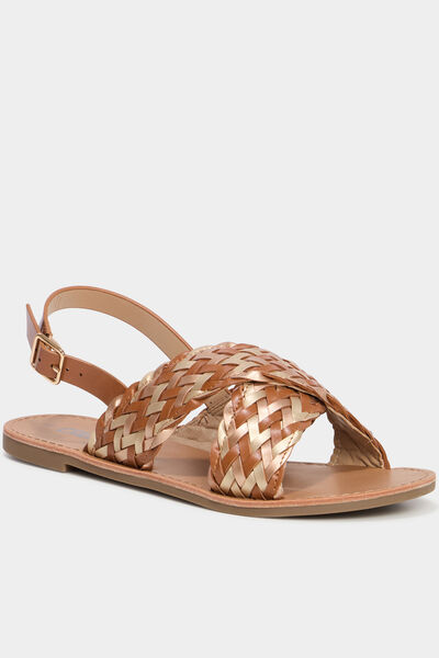 Sandales brides tress&eacute;es crois&eacute;es multicolore femme