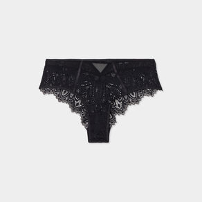 Shorty en dentelle coton noir femme