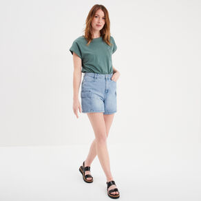 Short en jean cargo denim double stone femme