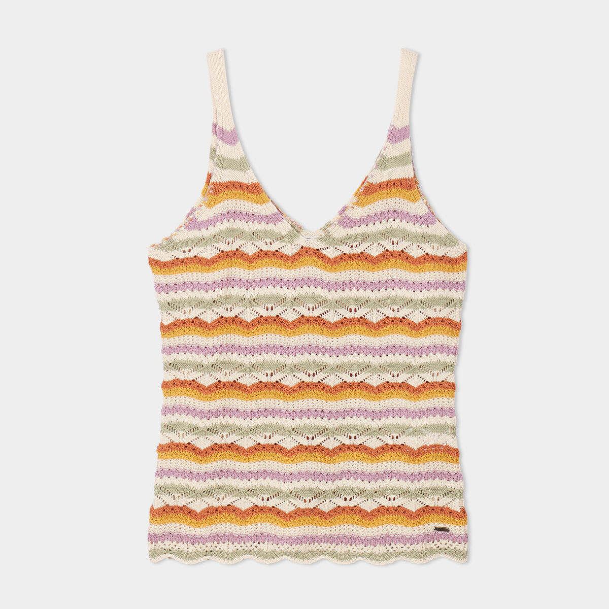Débardeur tricot ajouré col en V blanc femme