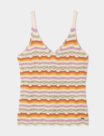 Débardeur tricot ajouré col en V blanc femme