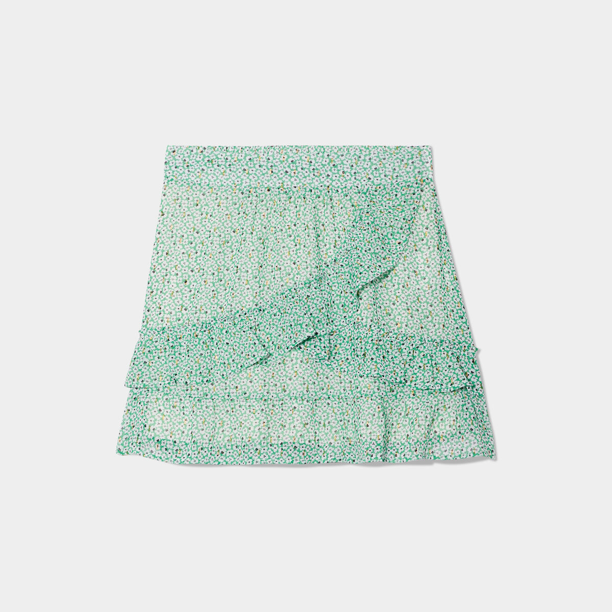 Jupe courte patineuse à volants vert femme