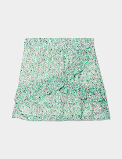Jupe courte patineuse à volants vert femme