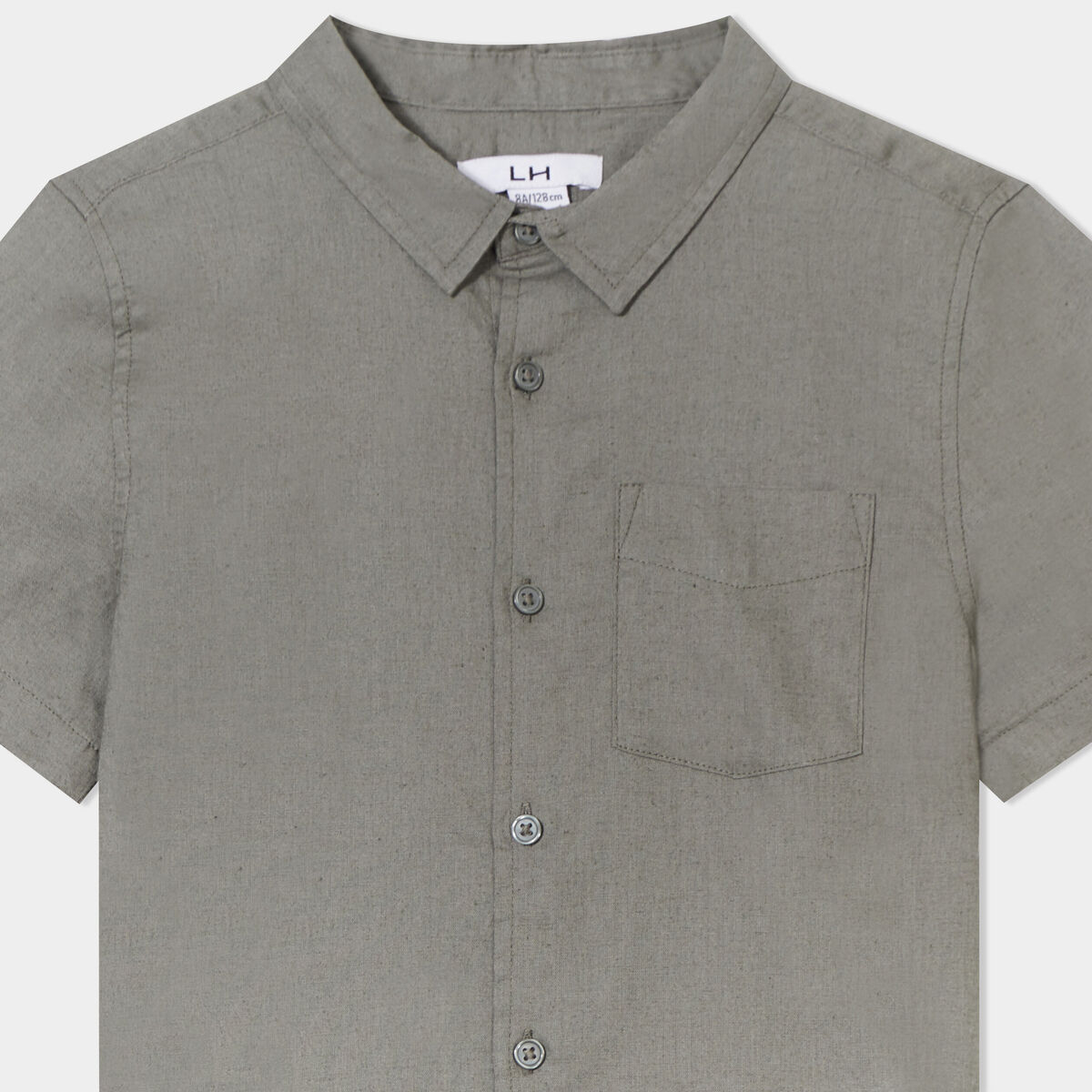 Chemise manches courtes lin mélangé vert kaki garçon