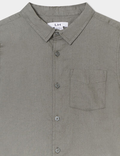 Chemise manches courtes lin mélangé vert kaki garçon
