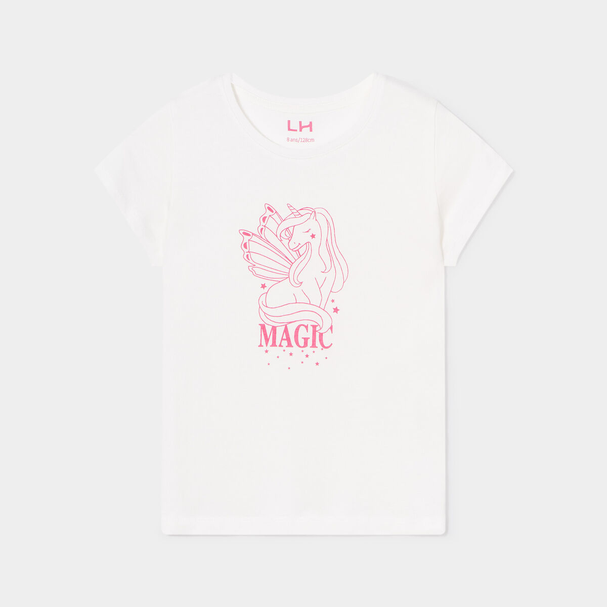 T-shirt col rond manches courtes coton ivoire fille