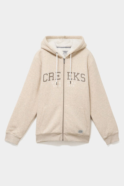 Sweat zipp&eacute; &agrave; capuche doubl&eacute; polaire beige homme