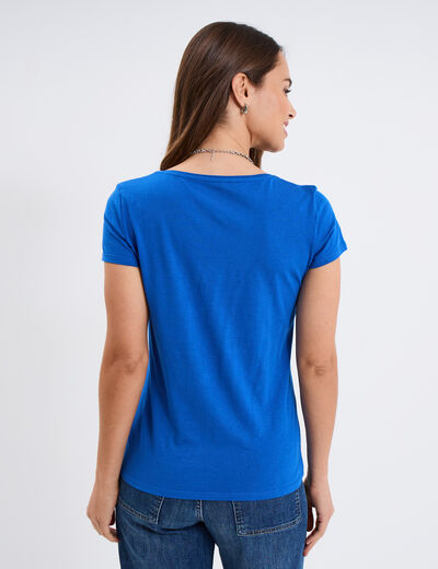 T-shirt coton col rond manches courtes bleu roi femme