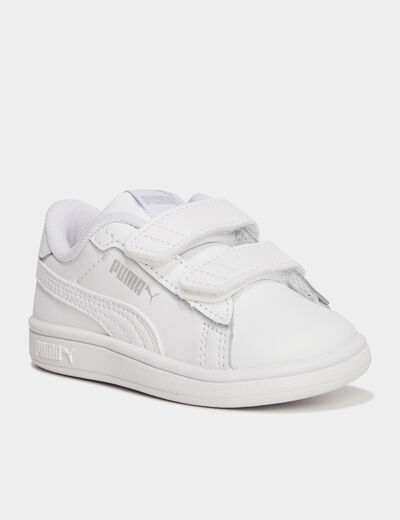 Tennis basses à scratchs en cuir Puma blanc bébé garçon