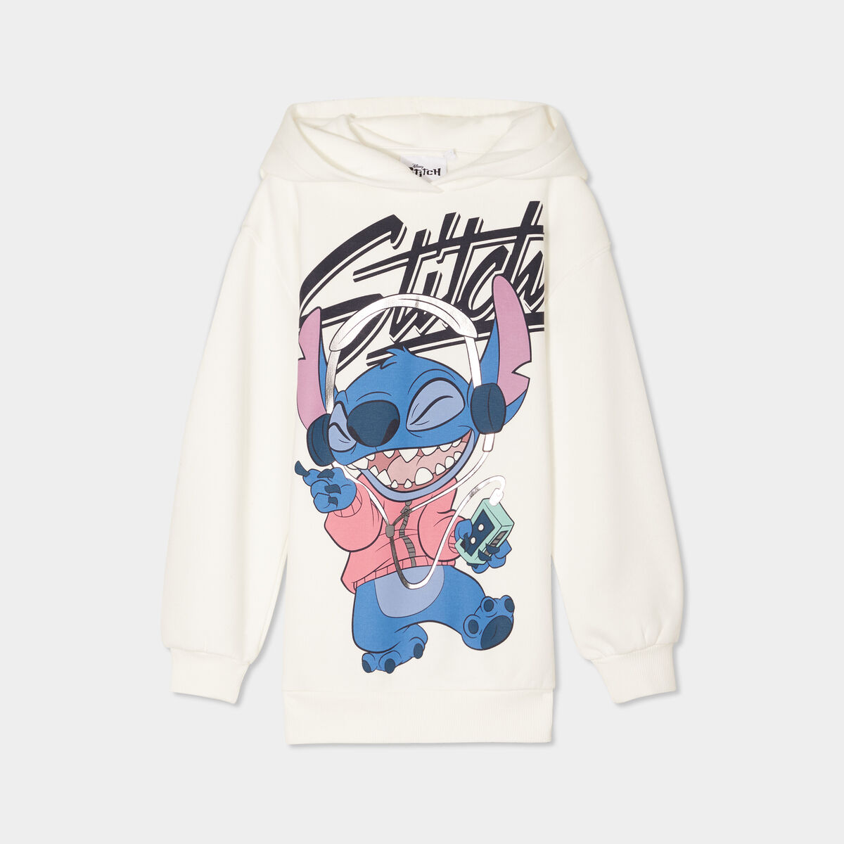 Sweat à capuche hoodie oversize Stitch ivoire fille