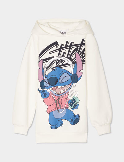 Sweat à capuche hoodie oversize Stitch ivoire fille