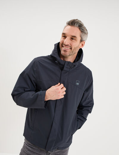 Blouson coupe-vent imperm&eacute;able &agrave; capuche bleu fonc&eacute; homme