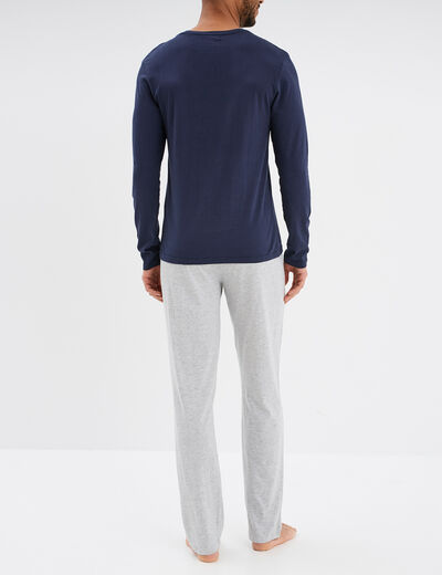 Ensemble pyjama pantalon 2 pièces coton bleu marine homme