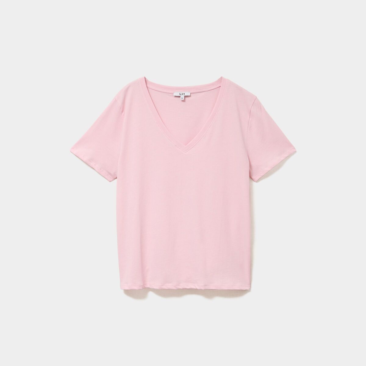 T-shirt manches courtes col en V coton rose clair femme