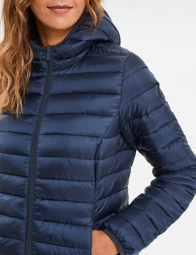 Doudoune l&eacute;g&egrave;re d&eacute;perlante &agrave; capuche bleu marine femme