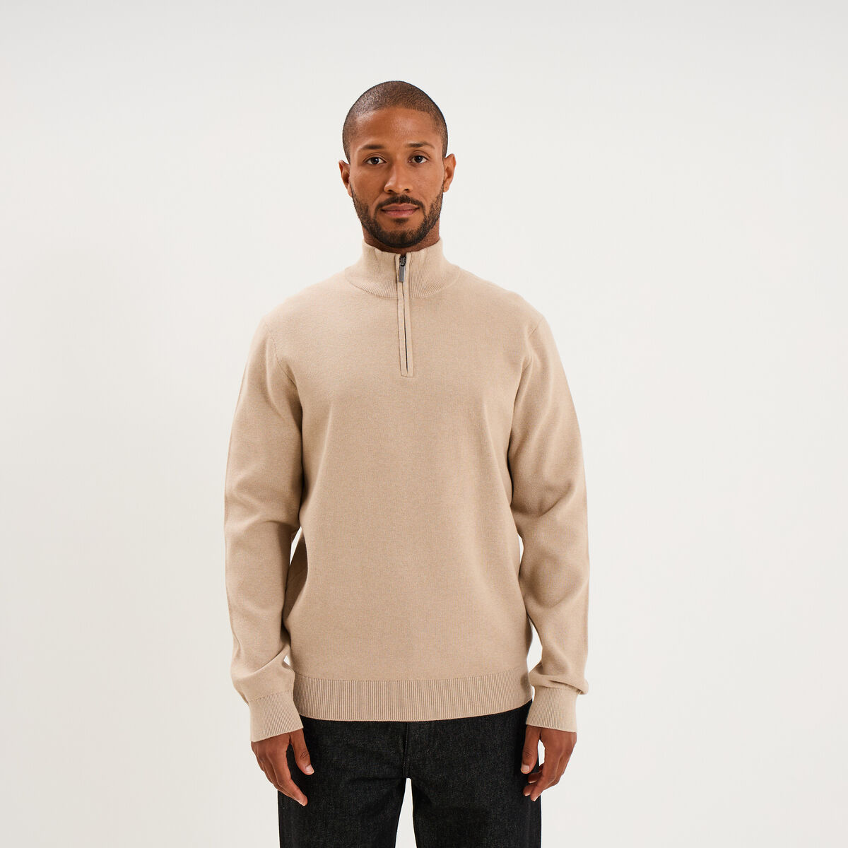 Pull camionneur manches longues beige homme