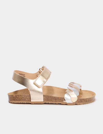Sandales brides tressées en cuir jaune or fille