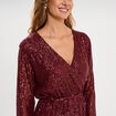 Robe &agrave; sequins manches longues rouge fonc&eacute; femme