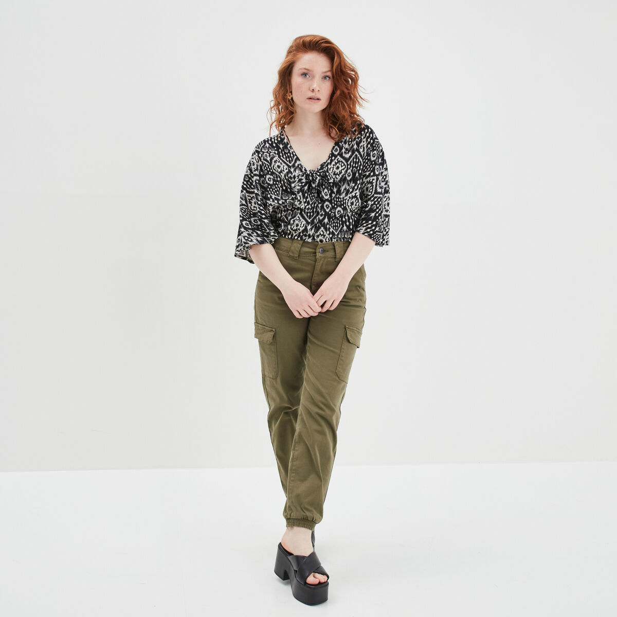 Blouse manches kimono avec lin Liberto noir femme